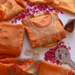 Rust Zariwork Soft Tissue Shimmer Suit Set (Slim Fit) - SALE