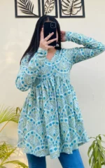 Cotton Printed Flared Aliacut Peplum Top - Image 4