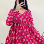 Cotton Flared Hot Pink Aliacut Printed Peplum Top