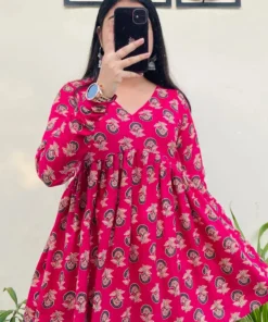 Cotton Flared Hot Pink Aliacut Printed Peplum Top