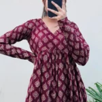 Cotton Flared Maroon Aliacut Ajarakh Print Peplum Top