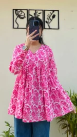 Cotton Katha Pink Printed Flared Peplum Top - Image 7