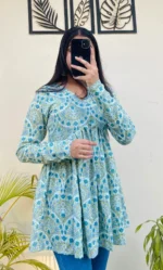 Cotton Printed Flared Aliacut Peplum Top - Image 3