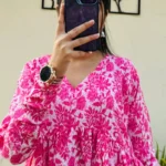 Cotton Katha Pink Printed Flared Peplum Top