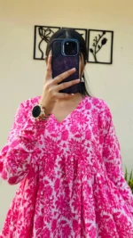 Cotton Katha Pink Printed Flared Peplum Top