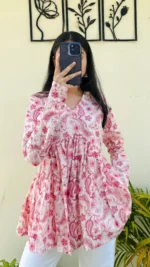 Cotton Flared Floral Printed Aliacut Peplum Top - Image 3