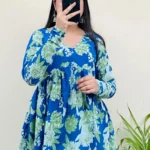 Cotton Flared Blue Printed Aliacut Peplum Top