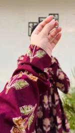 Cotton Maroon Flared Printed Aliacut Peplum Top - Image 4