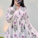 Cotton White Flared Printed Aliacut Peplum Top