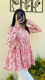 Cotton Flared Floral Printed Aliacut Peplum Top - Image 2