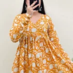 Cotton Yellow Flared Aliacut Floral Print Peplum Top