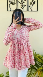 Cotton Flared Floral Printed Aliacut Peplum Top - Image 5