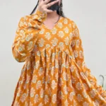 Cotton Flared Yellow Aliacut Floral Print Peplum Top