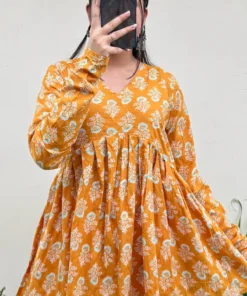 Cotton Flared Yellow Aliacut Floral Print Peplum Top