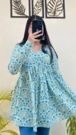 Cotton Printed Flared Aliacut Peplum Top