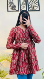 Cotton Flared Floral Print Aliacut Peplum Top - Image 9