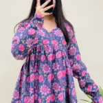 Katha Cotton Blue Katha Flared Floral Print Aliacut Peplum Top