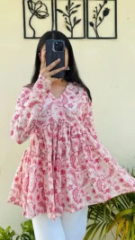 Cotton Flared Floral Printed Aliacut Peplum Top