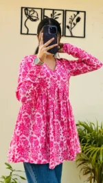 Cotton Katha Pink Printed Flared Peplum Top - Image 6
