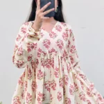 Cotton Cream Flared Printed Aliacut Peplum Top