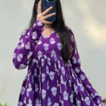 Cotton Wine Flared Printed Aliacut Peplum Top