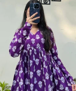 Cotton Wine Flared Printed Aliacut Peplum Top