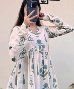 Cotton White Flared Printed Aliacut Peplum Top