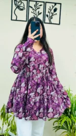 Cotton Wine Flared Floral Print Aliacut Peplum Top - Image 4