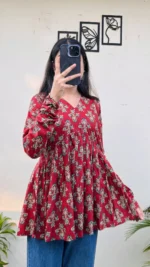 Cotton Flared Printed Aliacut Peplum Top - Image 2