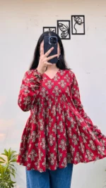 Cotton Flared Printed Aliacut Peplum Top - Image 3