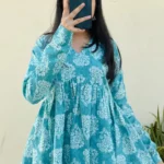 Katha Cotton Blue Flared Floral Print Aliacut Peplum Top