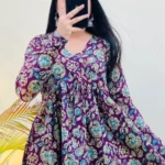 Cotton Wine Flared Floral Print Aliacut Peplum Top