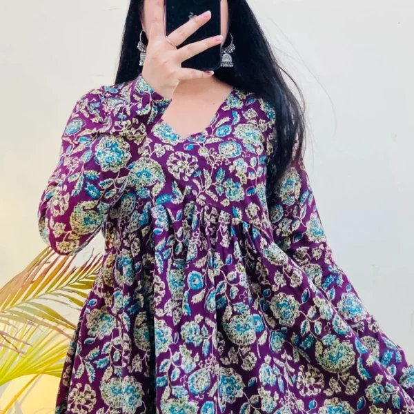 Cotton Wine Flared Floral Print Aliacut Peplum Top