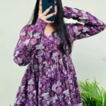 Cotton Wine Flared Floral Print Aliacut Peplum Top