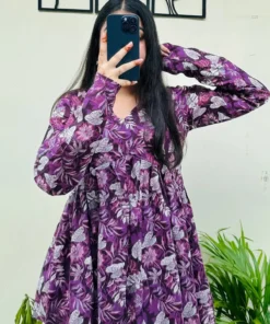 Cotton Wine Flared Floral Print Aliacut Peplum Top