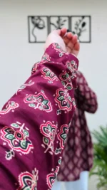 Cotton Flared Maroon Aliacut Ajarakh Print Peplum Top - Image 4