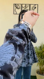 Cotton Black Flared Printed Aliacut Peplum Top - Image 4