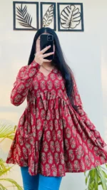 Cotton Flared Floral Print Aliacut Peplum Top - Image 6