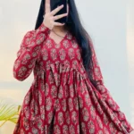 Cotton Katha Flared Wine Aliacut Floral Print Peplum Top