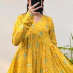 Cotton Yellow Flared Printed Aliacut Peplum Top