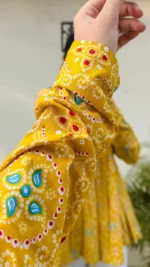 Cotton Yellow Flared Printed Aliacut Peplum Top - Image 2