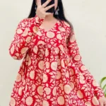 Cotton Flared Red Aliacut Printed Peplum Top