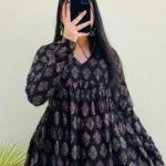 Cotton Black Flared Floral Print Aliacut Peplum Top