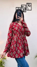 Cotton Flared Printed Aliacut Peplum Top