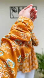 Cotton Flared Yellow Aliacut Floral Print Peplum Top - Image 4